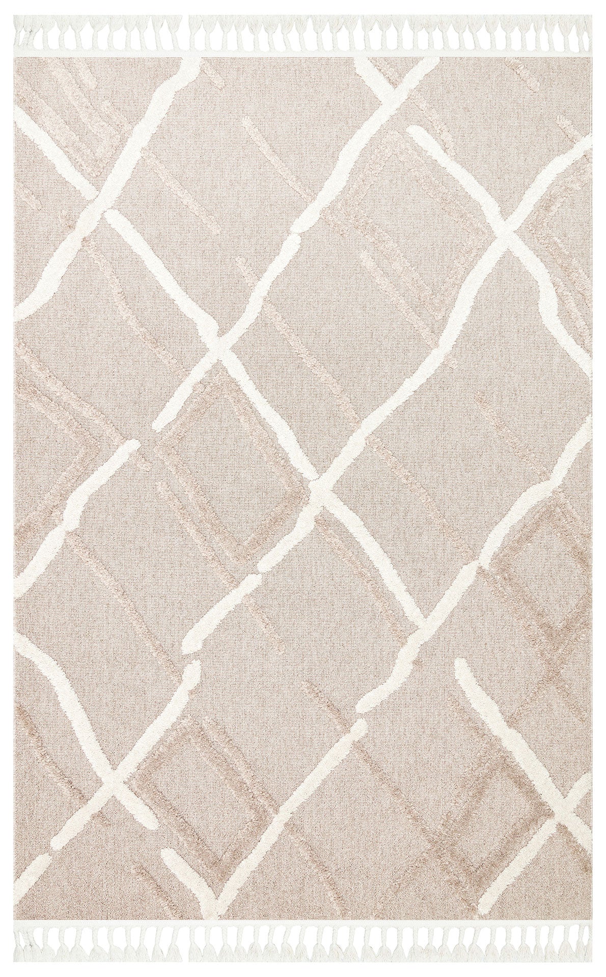 Malibu MLB03 Beige White Örgü Dokuma Salon Koridor Mutfak Halısı Bukle
