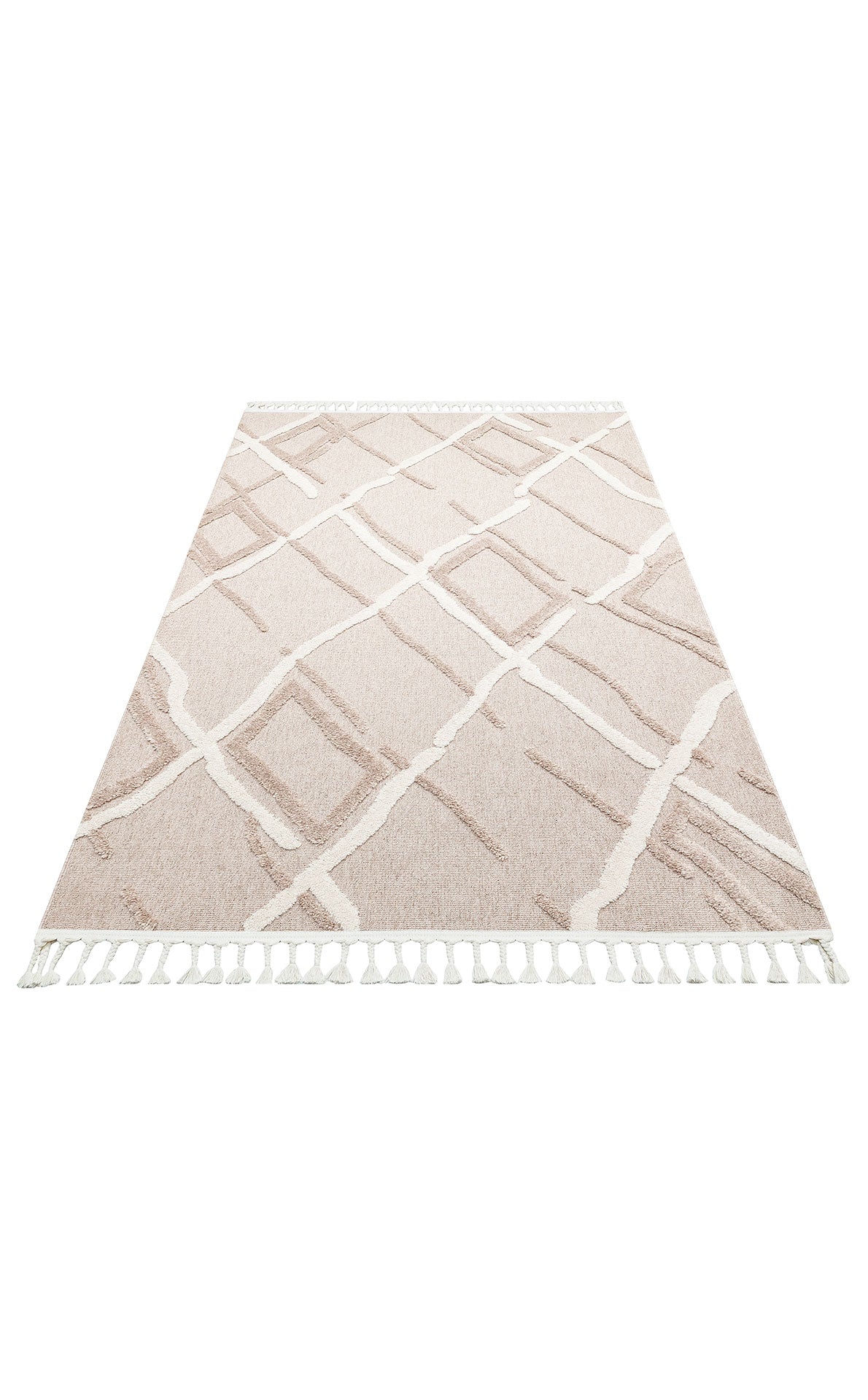 Malibu MLB03 Beige White Örgü Dokuma Salon Koridor Mutfak Halısı Bukle