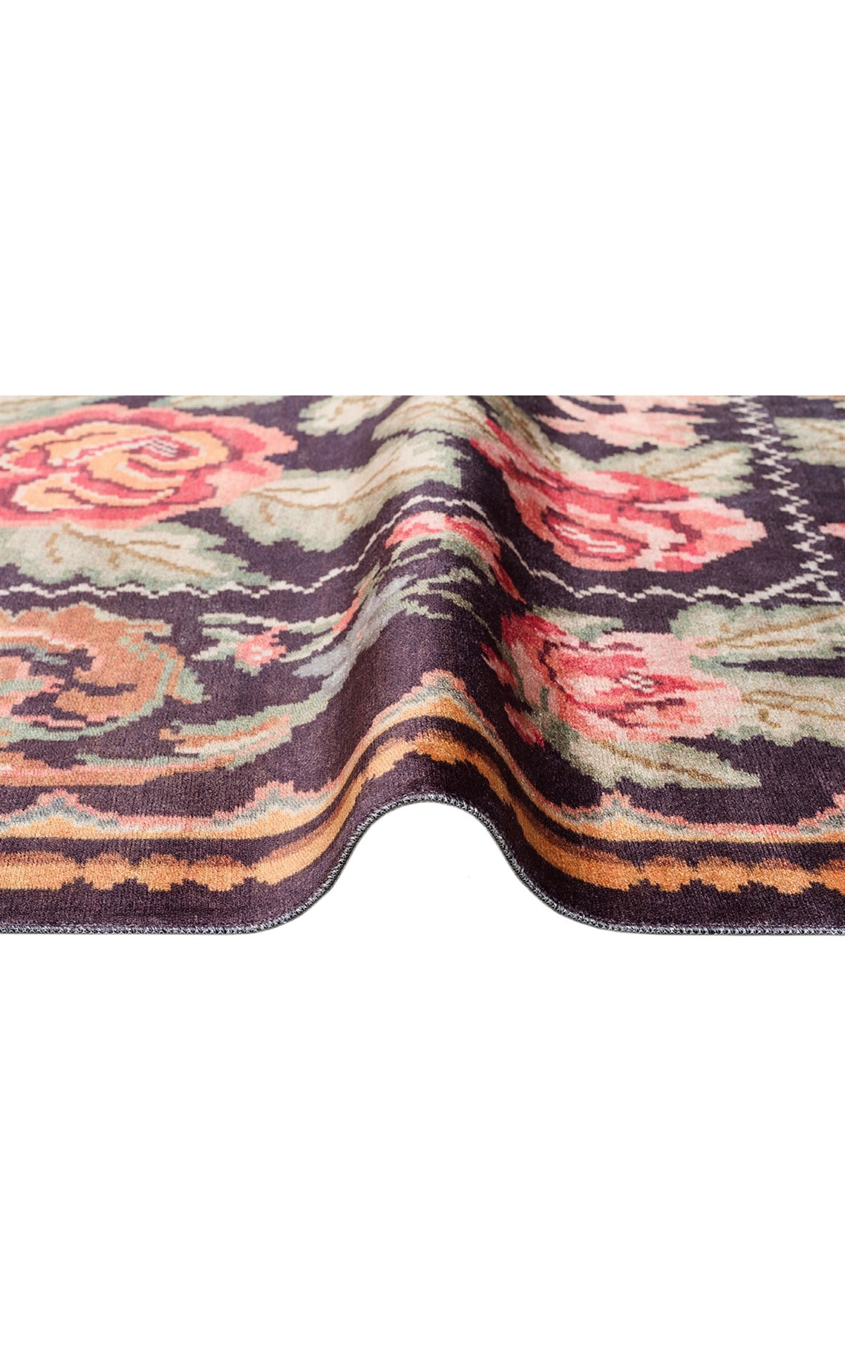 Kadim Black KDM07 Antik Desenlere Sahip Makinede Yıkanabilir Vintage Salon Oturma odası Koridor Mutfak Halısı