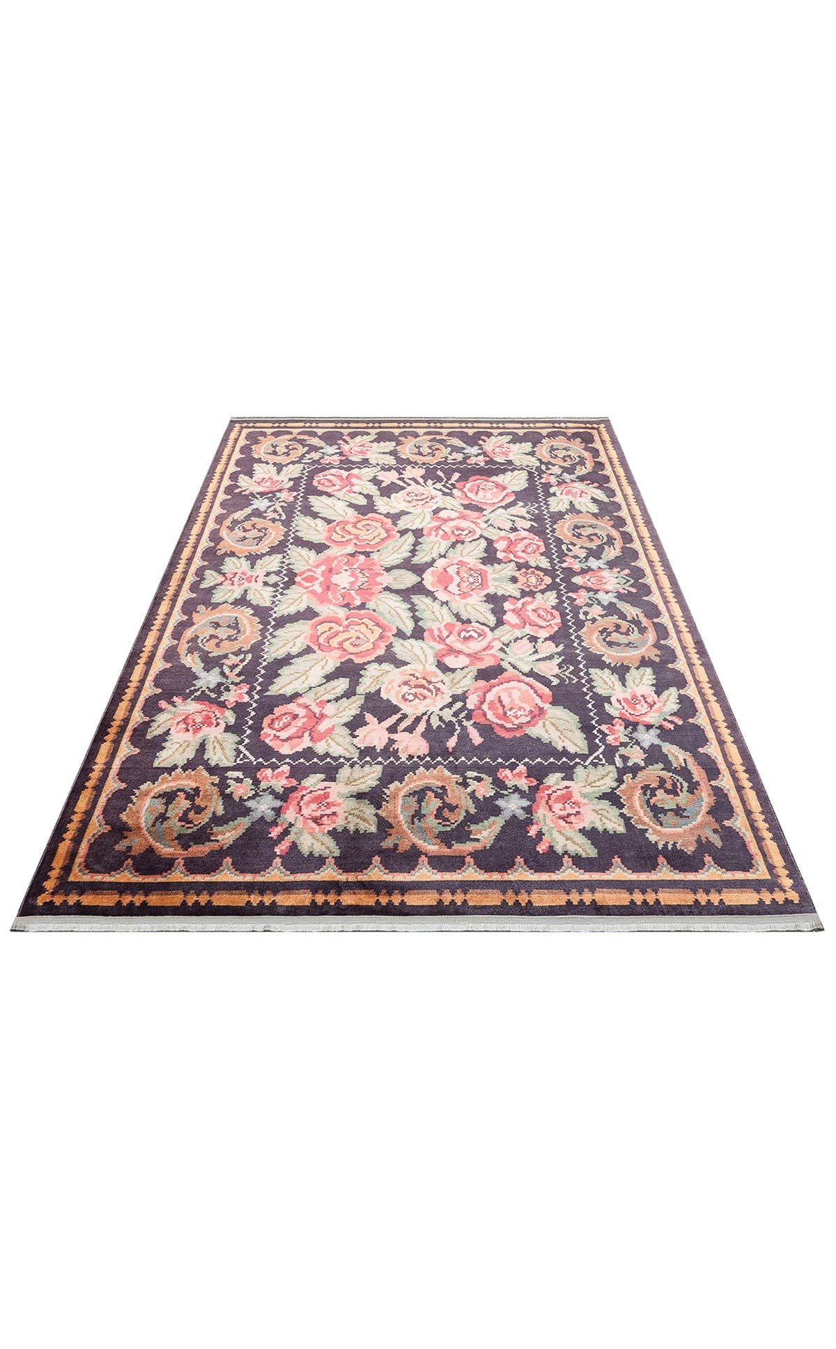 Kadim Black KDM07 Antik Desenlere Sahip Makinede Yıkanabilir Vintage Salon Oturma odası Koridor Mutfak Halısı