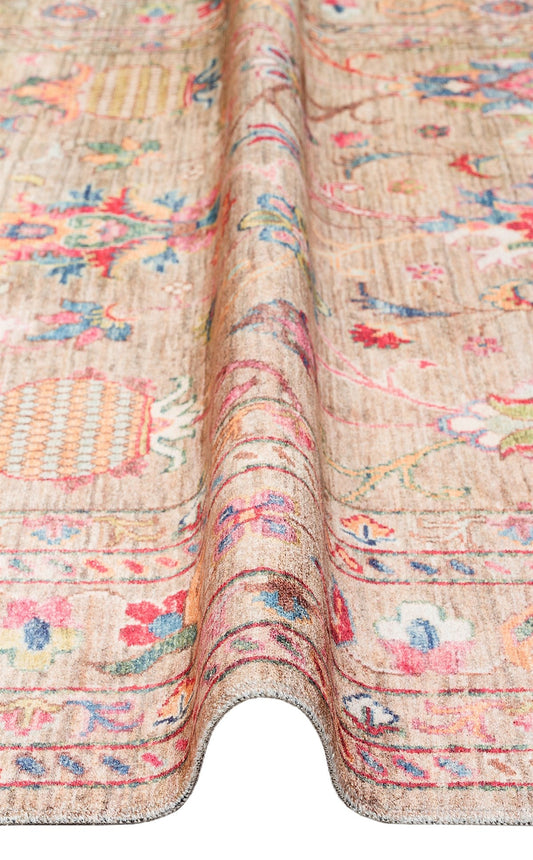 Kadim Beige KDM08 Antik Desenlere Sahip Makinede Yıkanabilir Vintage Salon Oturma odası Koridor Mutfak Halısı