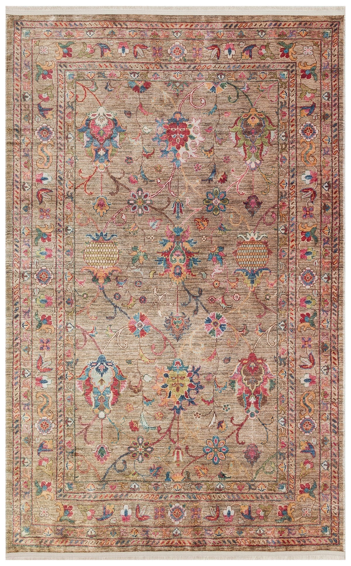 Kadim Beige KDM08 Antik Desenlere Sahip Makinede Yıkanabilir Vintage Salon Oturma odası Koridor Mutfak Halısı