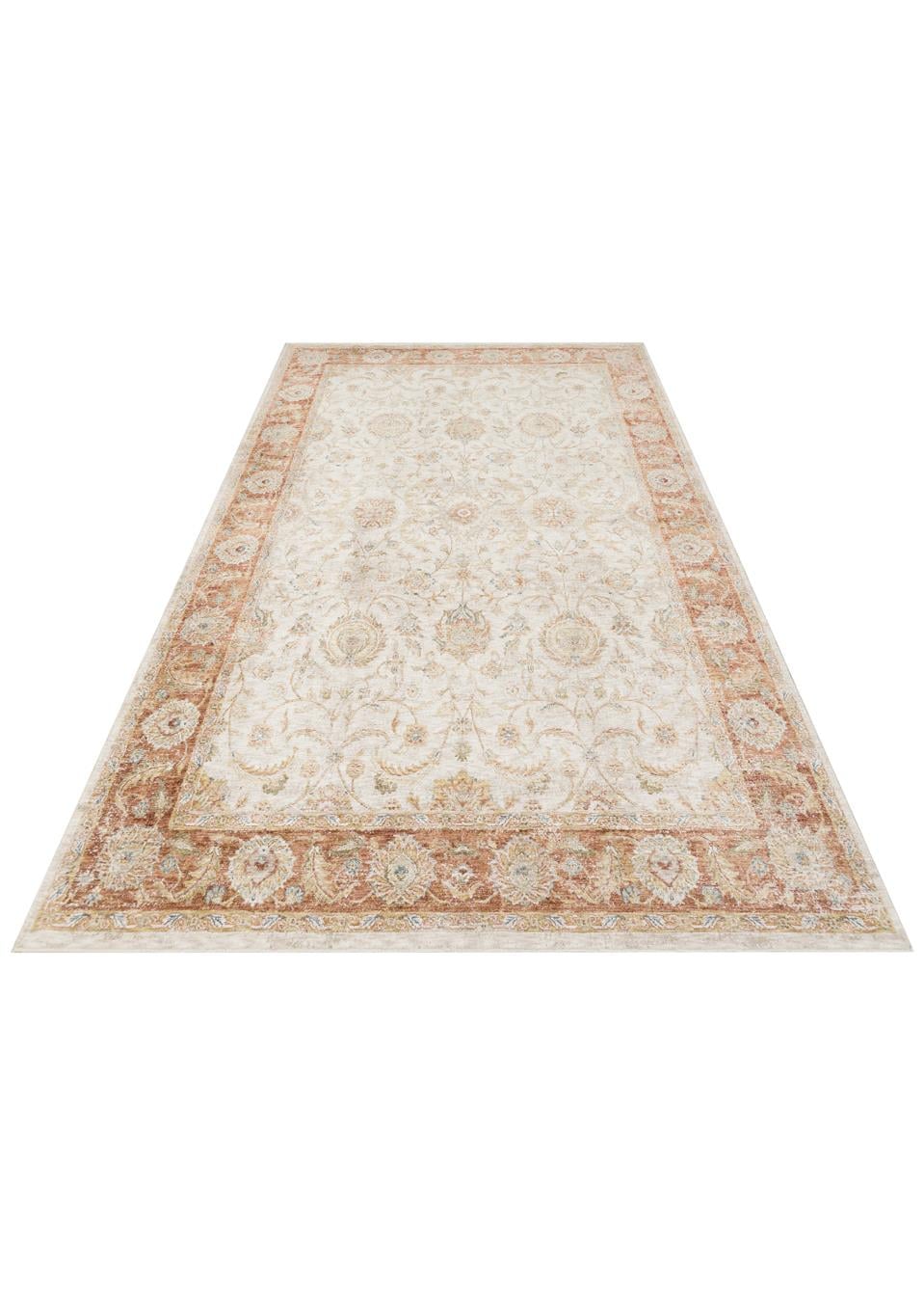 Varak Cream VRK02 Desenlere Sahip Makinede Yıkanabilir Vintage Salon Oturma odası Koridor Mutfak Halısı