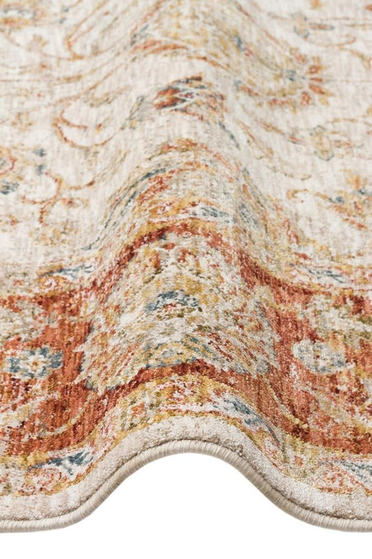 Varak Cream VRK02 Desenlere Sahip Makinede Yıkanabilir Vintage Salon Oturma odası Koridor Mutfak Halısı