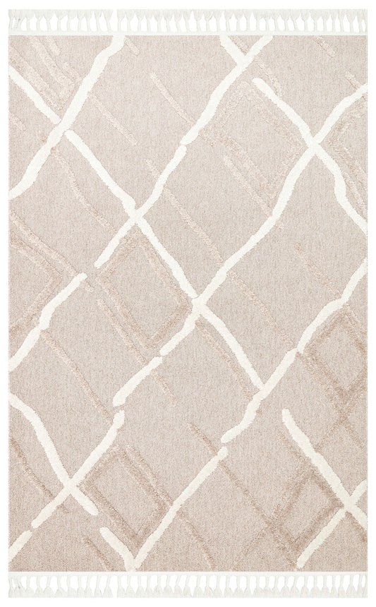 Malibu MLB03 Beige White  Örgü Dokuma Salon Koridor Mutfak Halısı Bukle