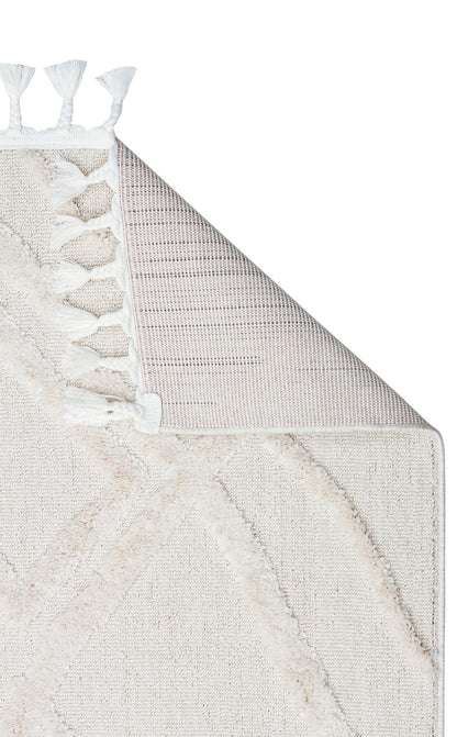 Malibu MLB03 White Örgü Dokuma Salon Koridor Mutfak Halısı Bukle