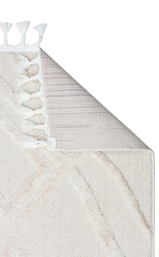 Malibu MLB03 White Örgü Dokuma Salon Koridor Mutfak Halısı Bukle