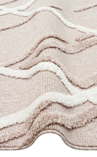 Malibu MLB03 Beige White  Örgü Dokuma Salon Koridor Mutfak Halısı Bukle