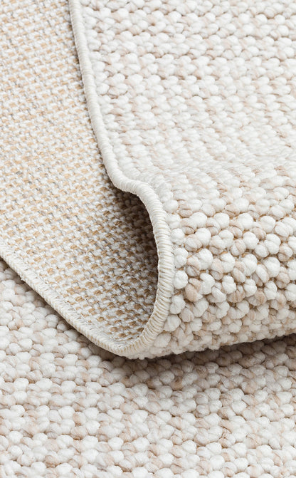 Gala Plain Beige White Örgü Dokuma Salon Koridor Mutfak Halısı Bukle