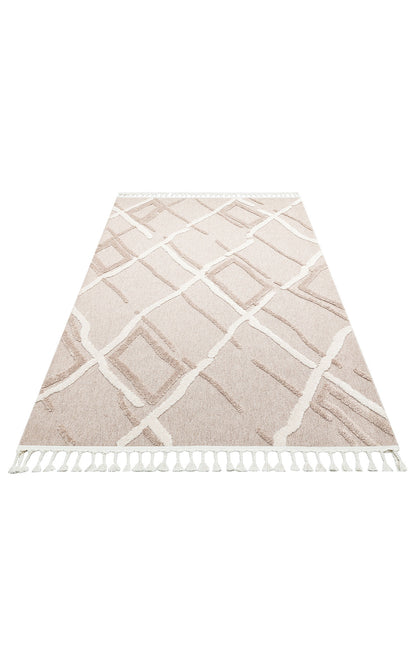 Malibu MLB03 Beige White  Örgü Dokuma Salon Koridor Mutfak Halısı Bukle