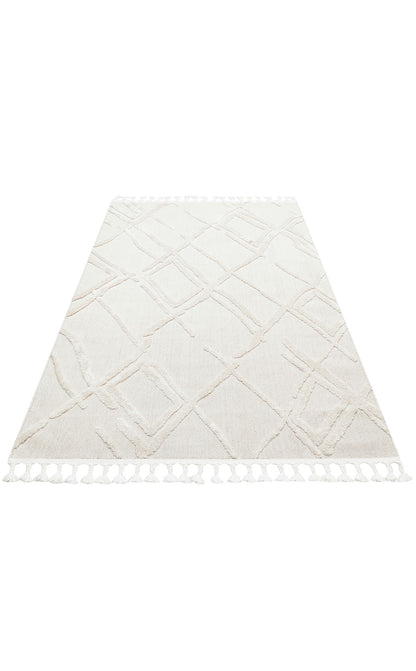 Malibu MLB03 White Örgü Dokuma Salon Koridor Mutfak Halısı Bukle