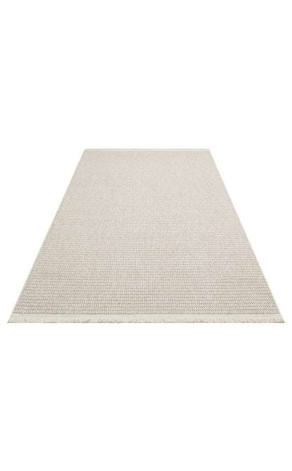 Gala Plain Beige White Örgü Dokuma Salon Koridor Mutfak Halısı Bukle