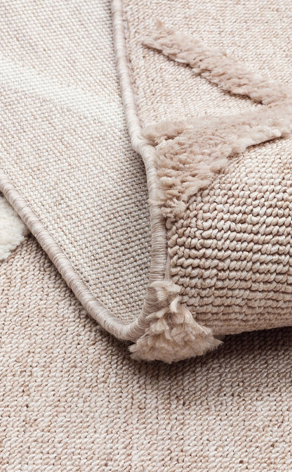 Malibu MLB03 Beige White  Örgü Dokuma Salon Koridor Mutfak Halısı Bukle