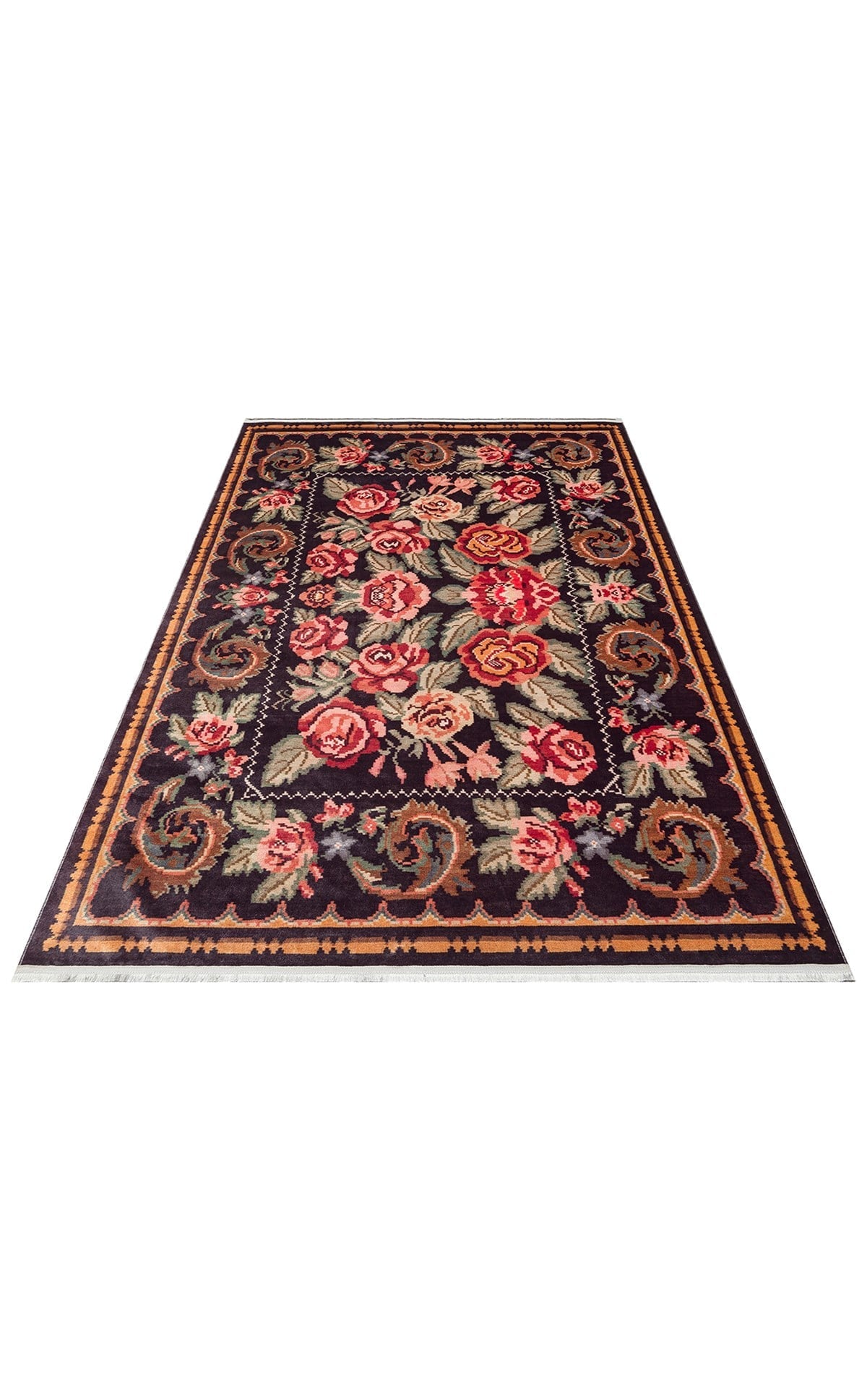 Kadim Black KDM07 Antik Desenlere Sahip Makinede Yıkanabilir Vintage Salon Oturma odası Koridor Mutfak Halısı