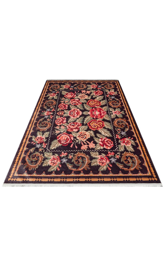 Kadim Black KDM07 Antik Desenlere Sahip Makinede Yıkanabilir Vintage Salon Oturma odası Koridor Mutfak Halısı