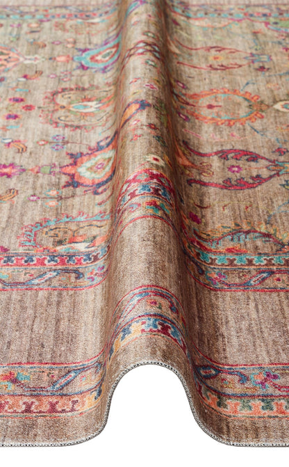 Kadim Olive KDM07 Antik Desenlere Sahip Makinede Yıkanabilir Vintage Salon Oturma odası Koridor Mutfak Halısı