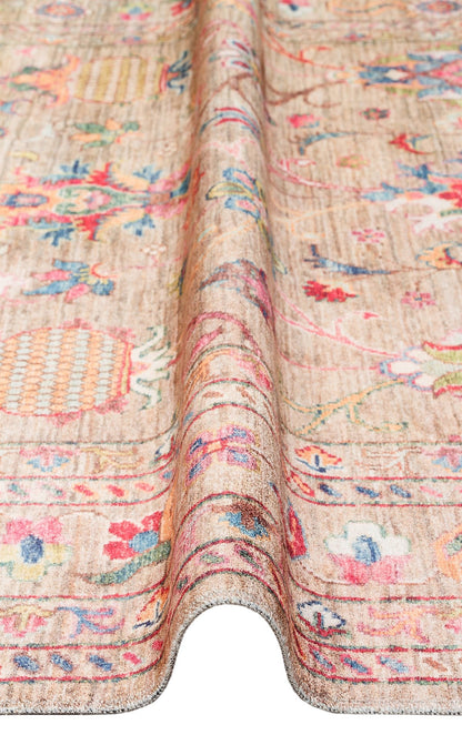 Kadim Beige KDM08 Antik Desenlere Sahip Makinede Yıkanabilir Vintage Salon Oturma odası Koridor Mutfak Halısı
