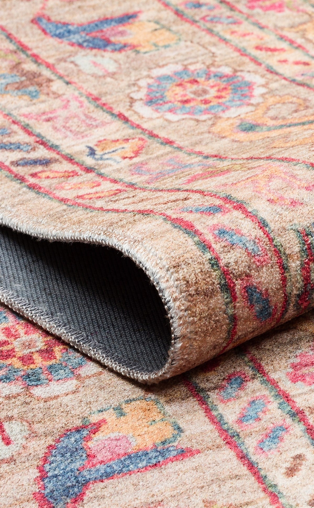 Kadim Beige KDM08 Antik Desenlere Sahip Makinede Yıkanabilir Vintage Salon Oturma odası Koridor Mutfak Halısı