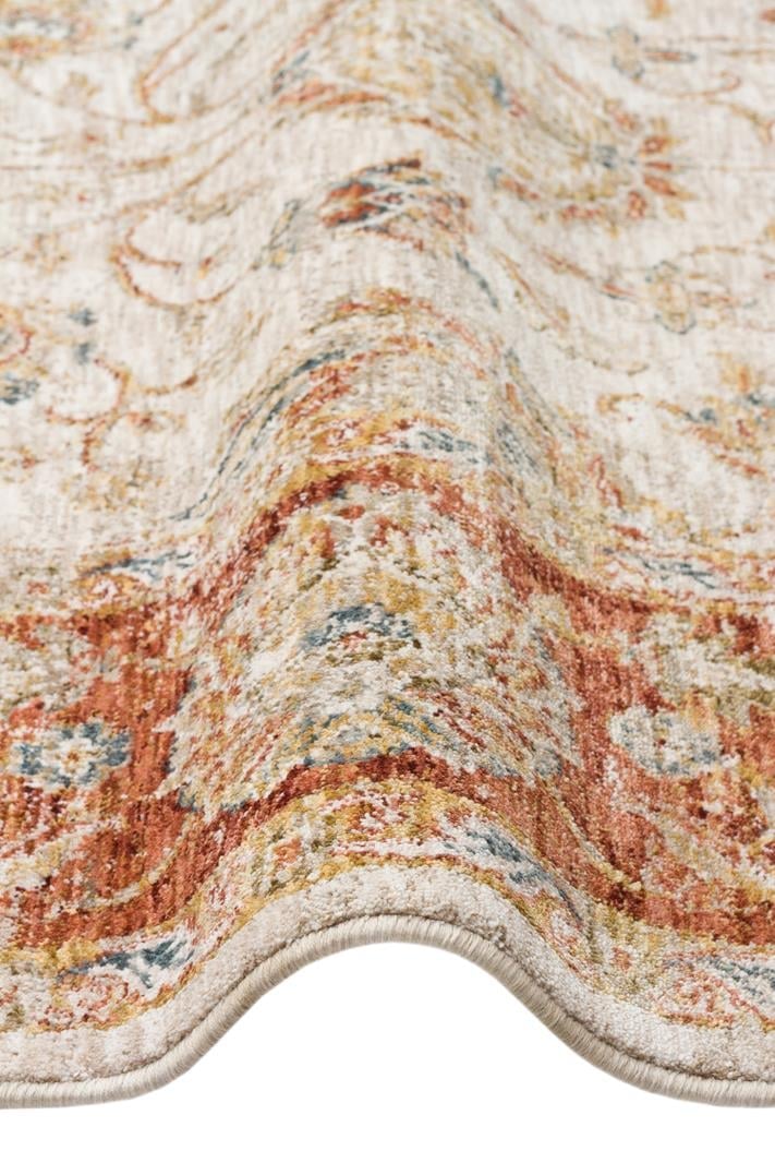 Varak Cream VRK02 Desenlere Sahip Makinede Yıkanabilir Vintage Salon Oturma odası Koridor Mutfak Halısı